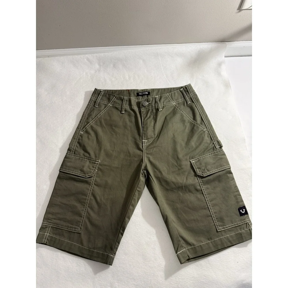 True Religion Size 29 Cargo Shorts‎ Olive Green Flap Pockets
